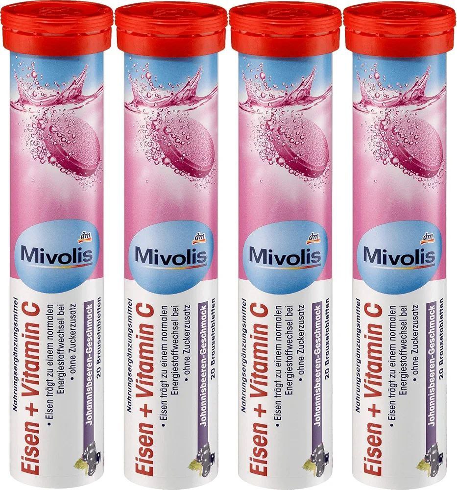 قرص جوشان میولیس با طعم بری ویتامین سی و آهن 20 عددی Mivolis Eisen + Vitamin C