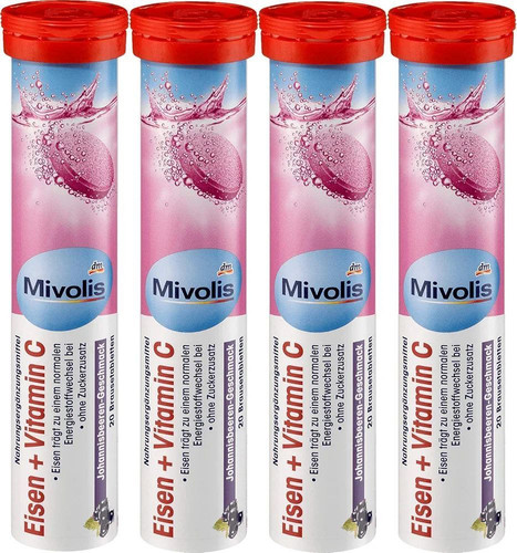 قرص جوشان میولیس با طعم بری ویتامین سی و آهن 20 عددی Mivolis Eisen + Vitamin C